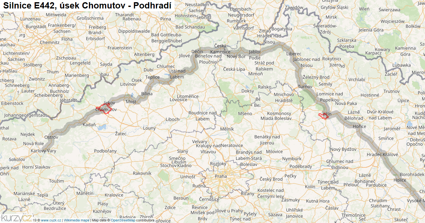 Úsek Chomutov - Podhradí, Silnice E442 - Mapa