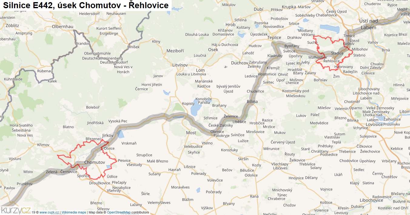 Úsek Chomutov - Řehlovice, Silnice E442 - Mapa
