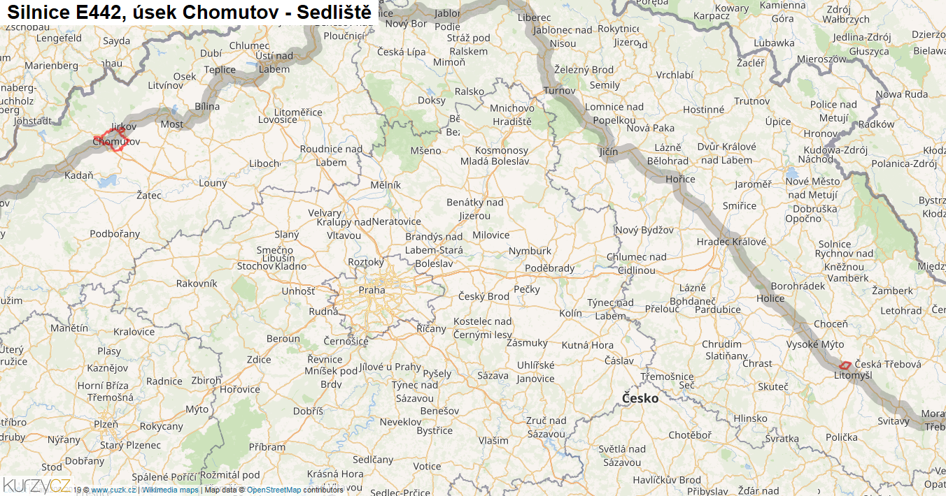 Úsek Chomutov - Sedliště, Silnice E442 - Mapa