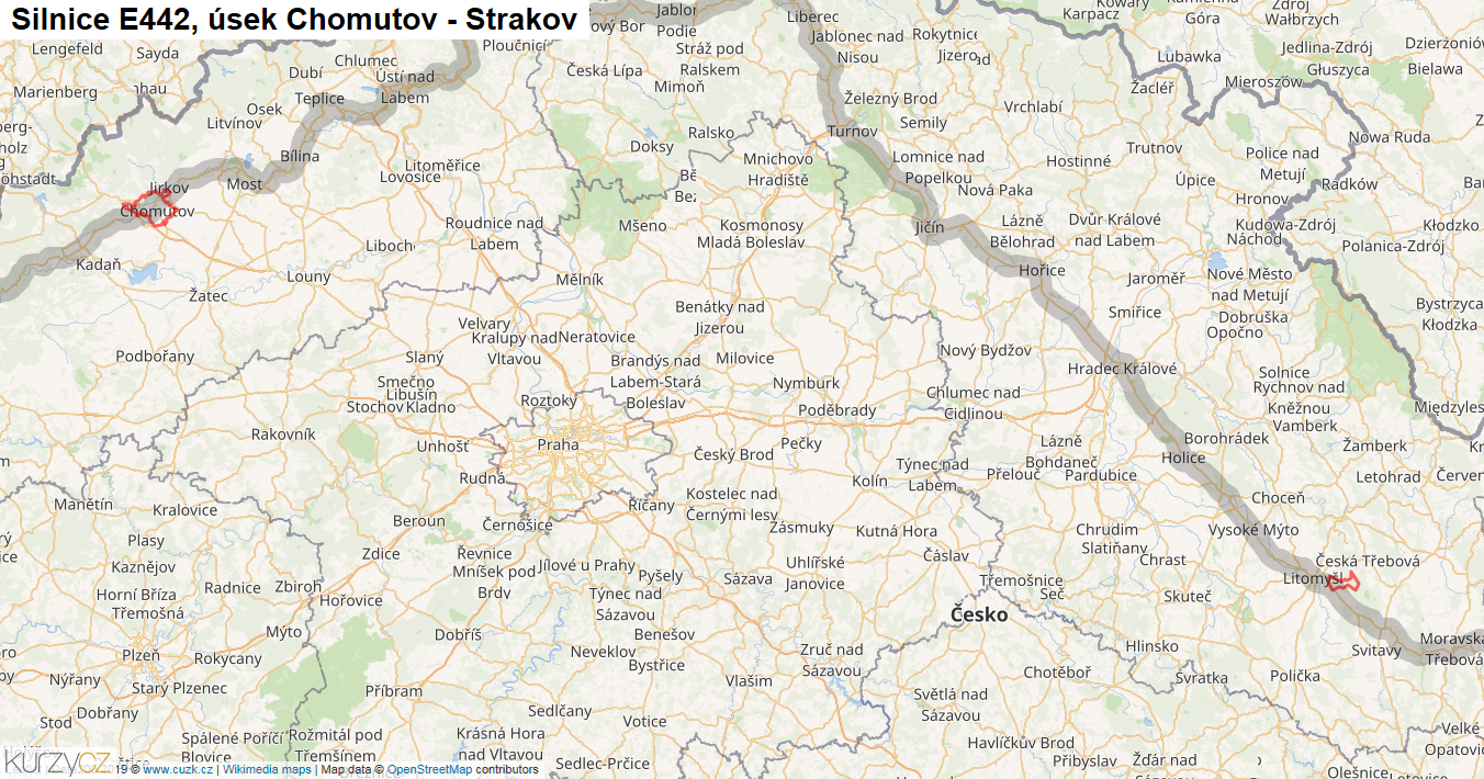 Úsek Chomutov - Strakov, Silnice E442 - Mapa