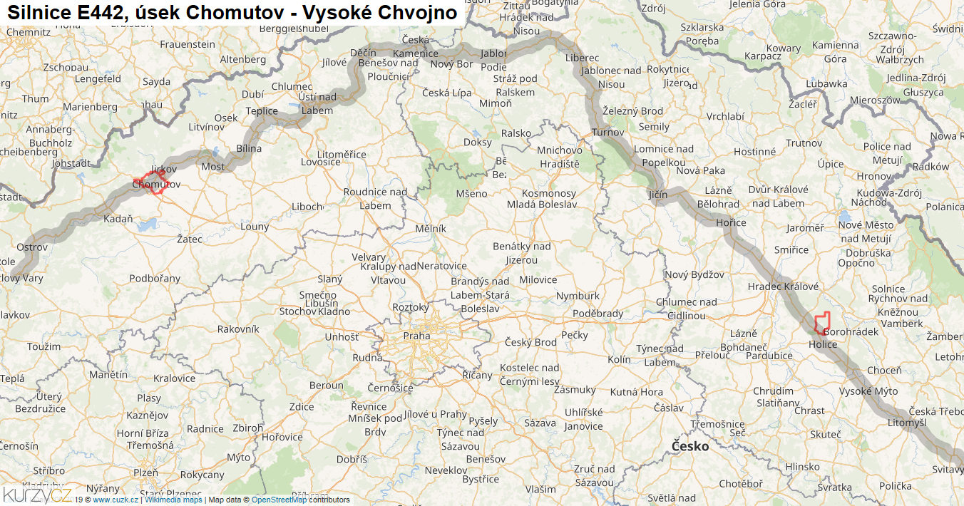 Úsek Chomutov - Vysoké Chvojno, Silnice E442 - Mapa