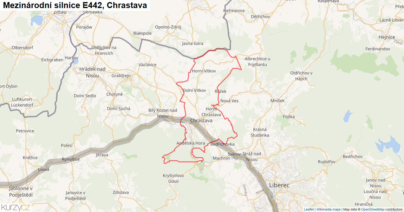 Chrastava, Silnice E442 - Mapa