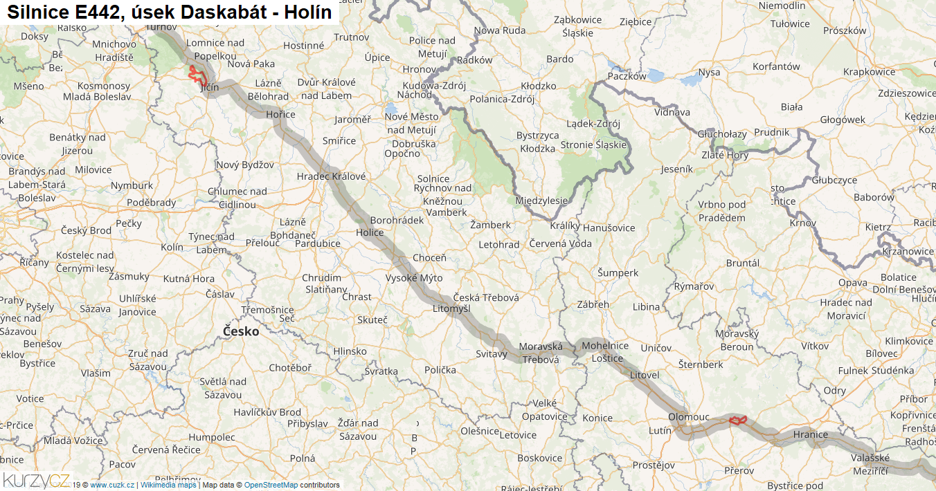 Úsek Daskabát - Holín, Silnice E442 - Mapa