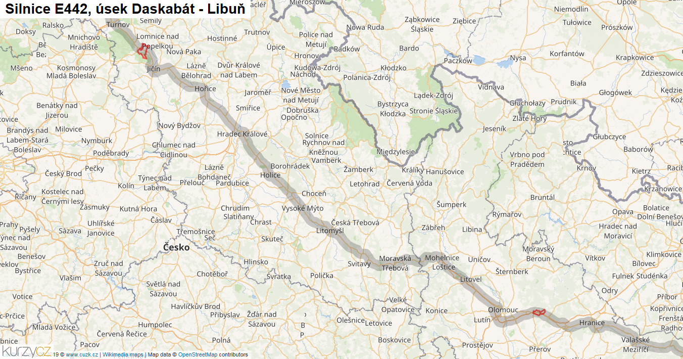 Úsek Daskabát - Libuň, Silnice E442 - Mapa