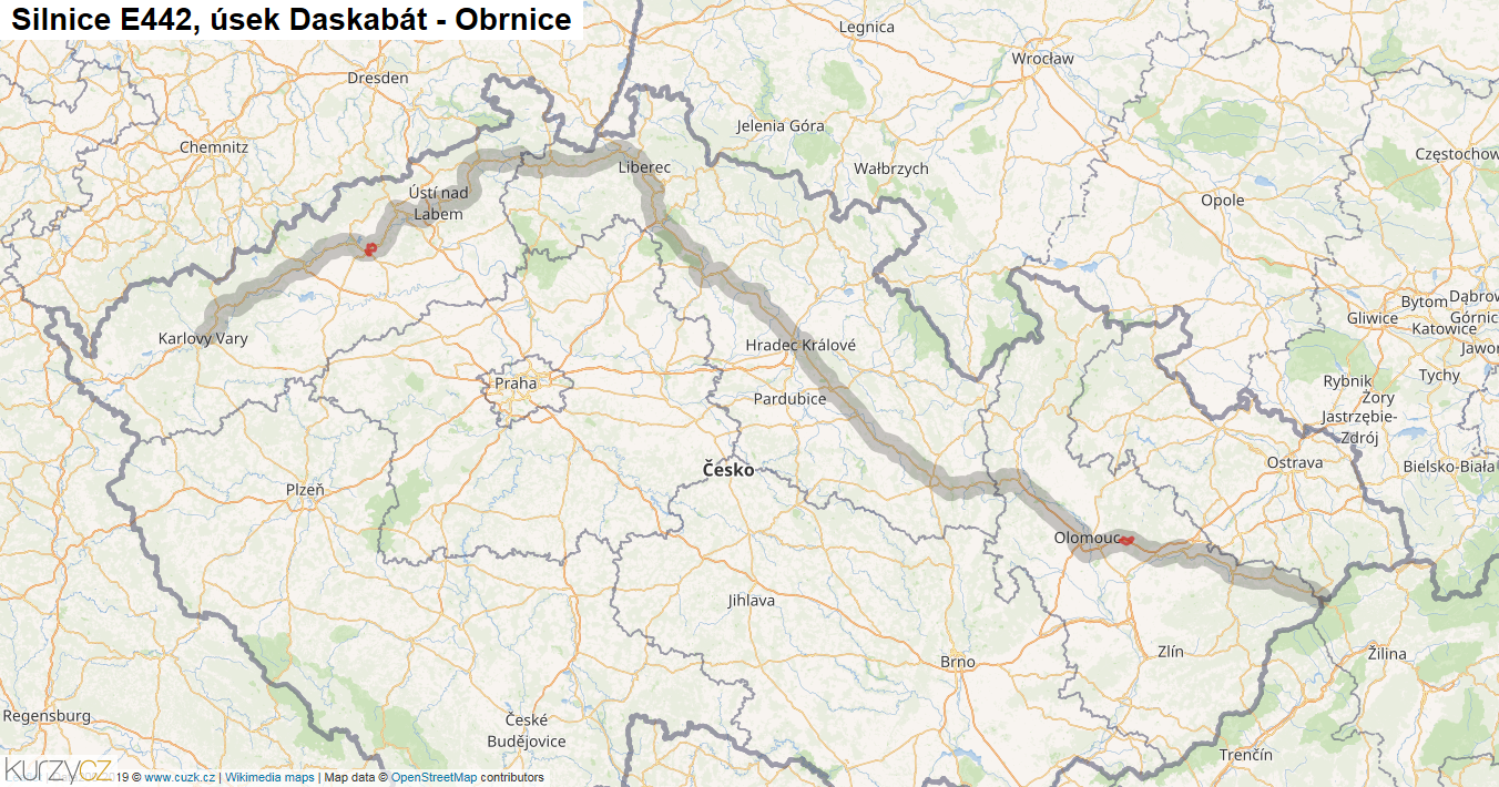 Úsek Daskabát - Obrnice, Silnice E442 - Mapa