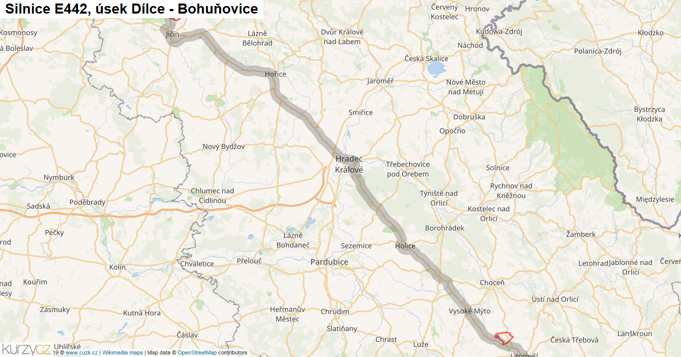 Úsek Dílce - Bohuňovice, Silnice E442 - Mapa