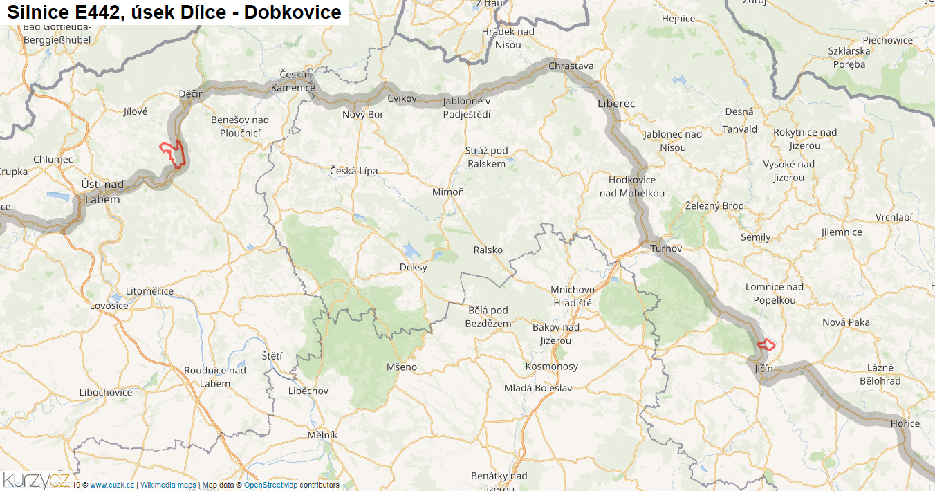 Úsek Dílce - Dobkovice, Silnice E442 - Mapa