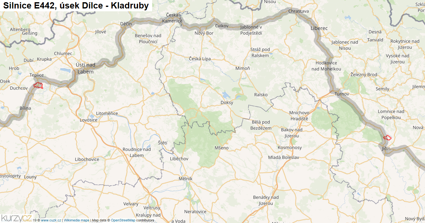 Úsek Dílce - Kladruby, Silnice E442 - Mapa