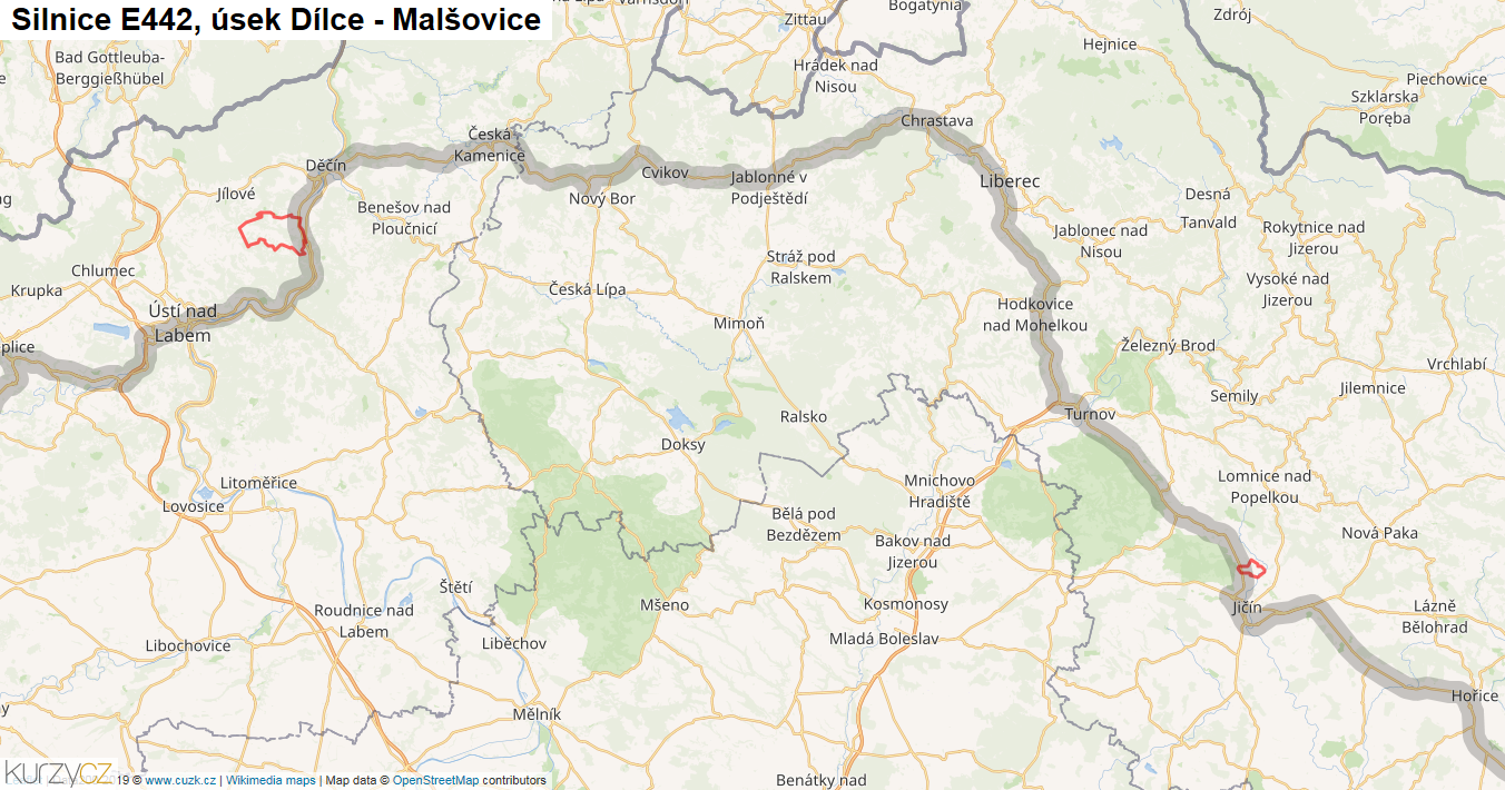 Úsek Dílce - Malšovice, Silnice E442 - Mapa
