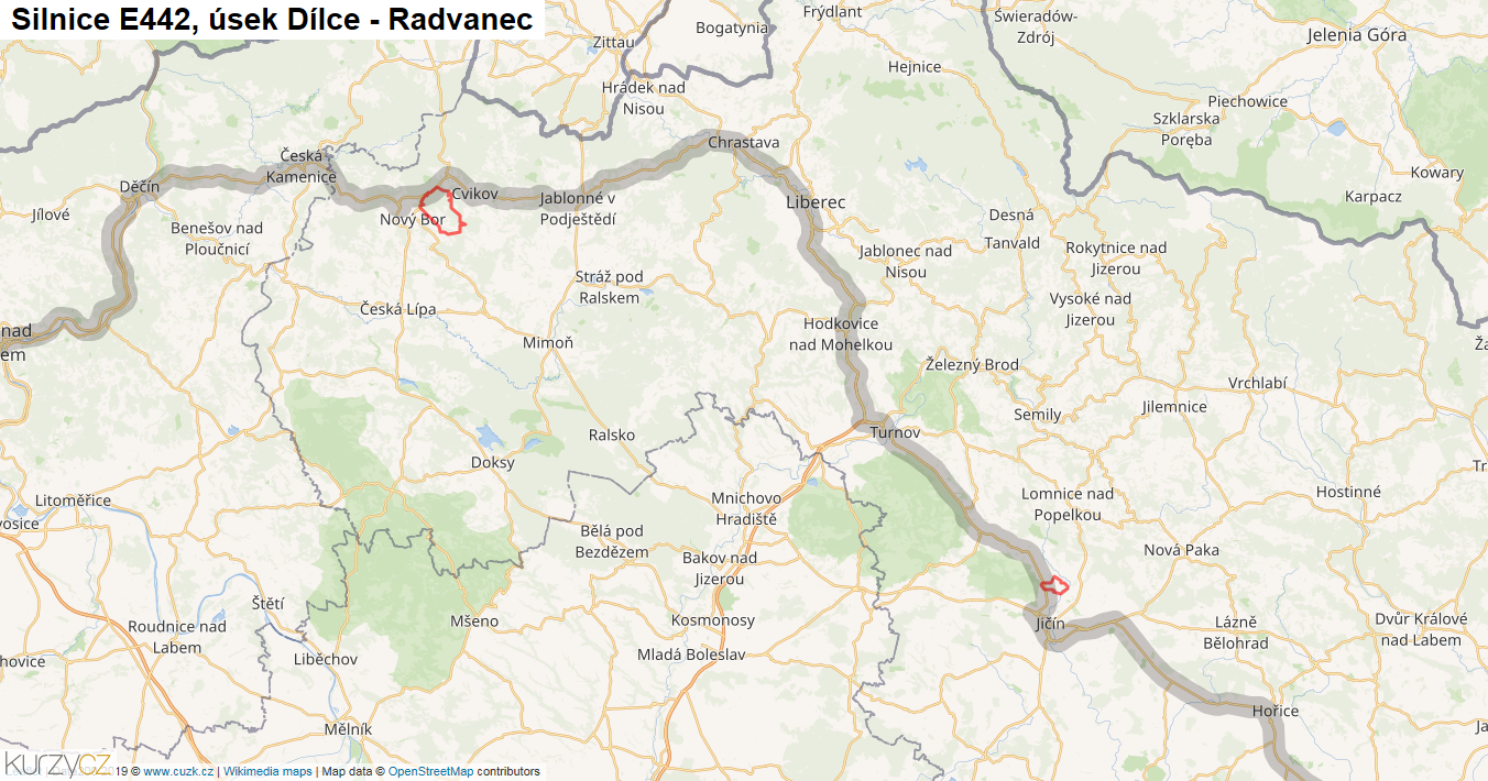 Úsek Dílce - Radvanec, Silnice E442 - Mapa