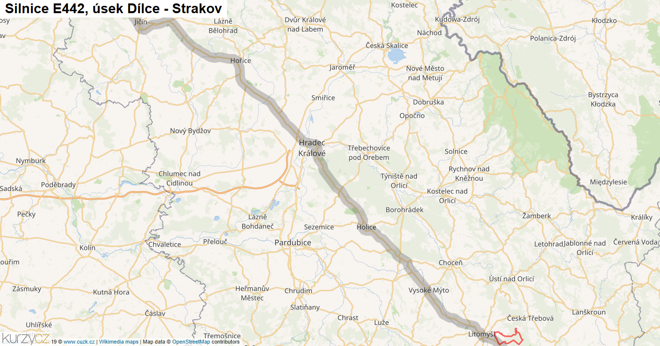 Úsek Dílce - Strakov, Silnice E442 - Mapa