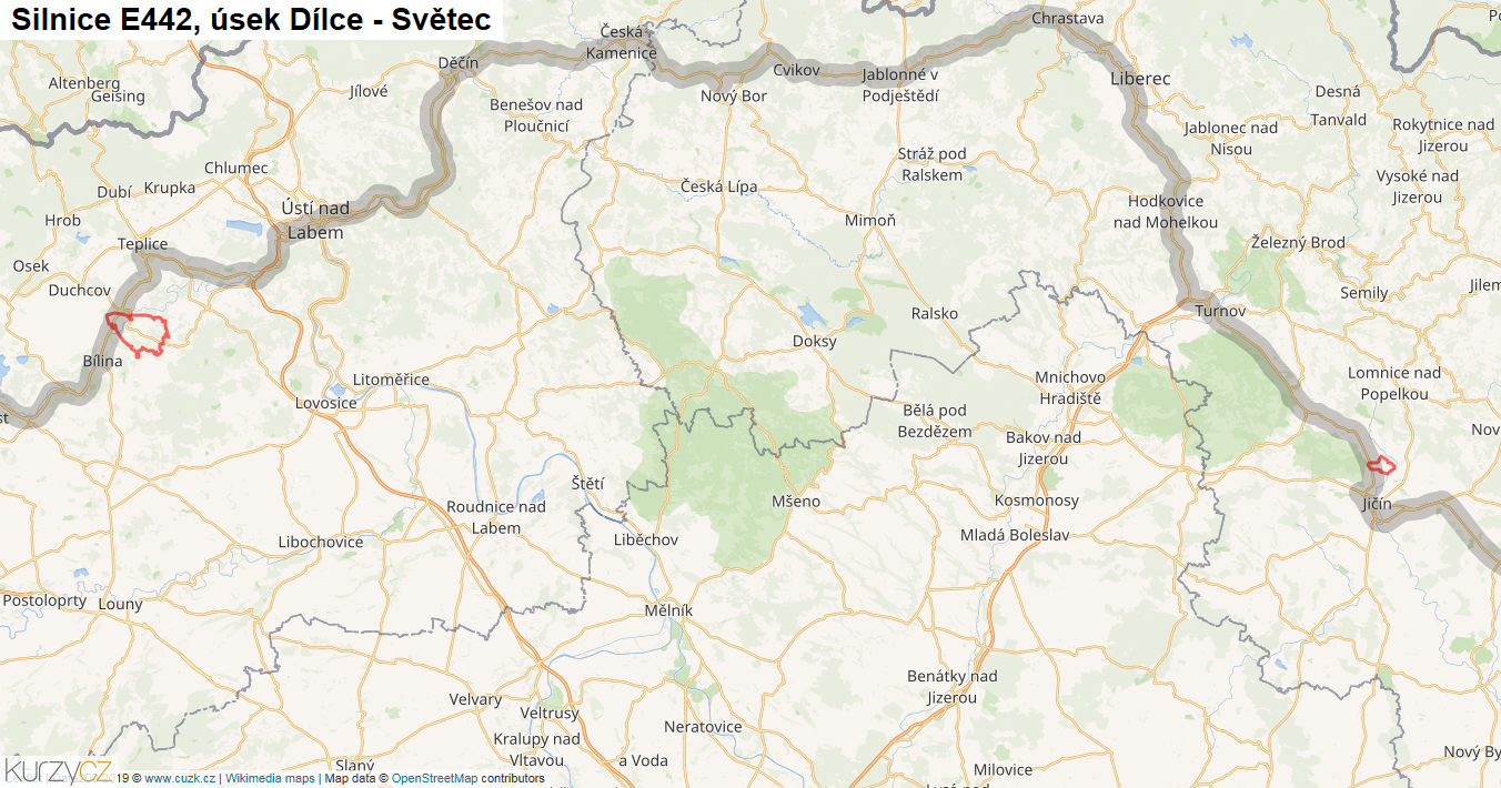Úsek Dílce - Světec, Silnice E442 - Mapa
