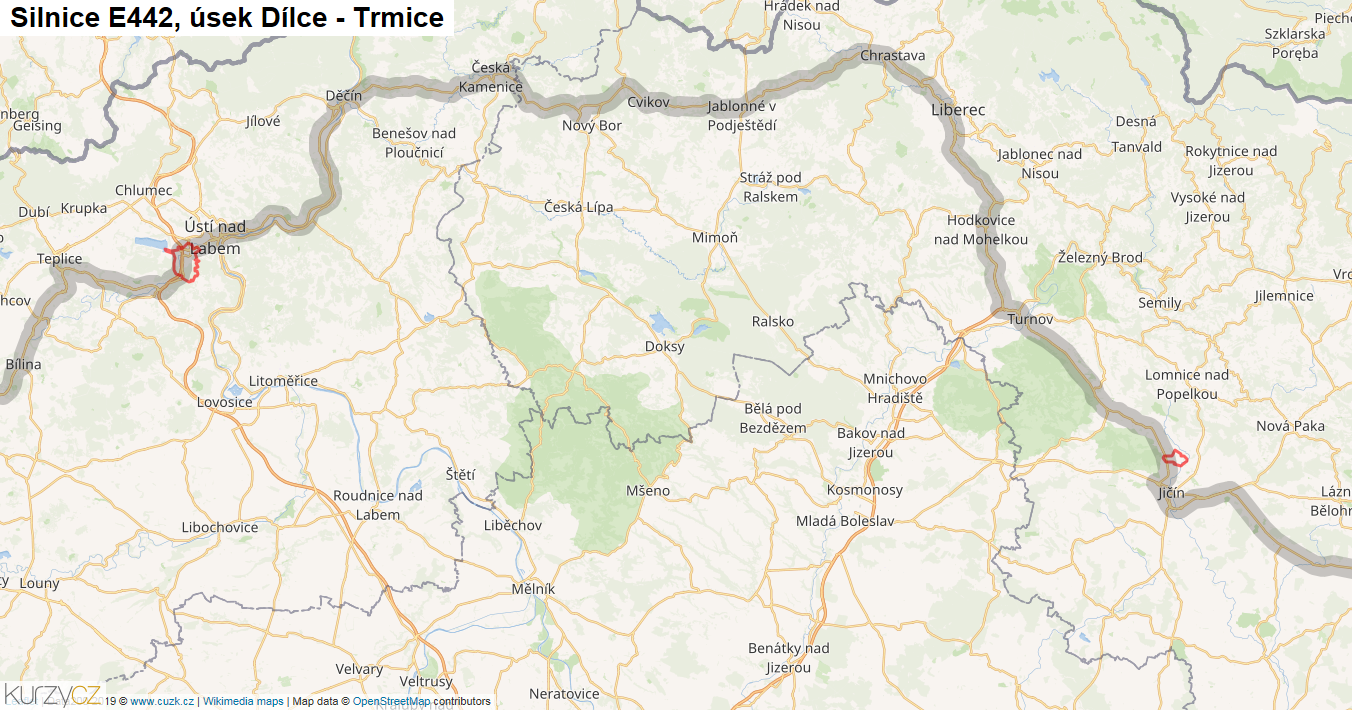 Úsek Dílce - Trmice, Silnice E442 - Mapa