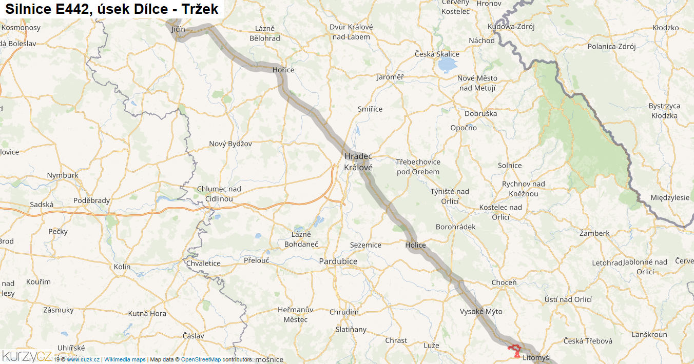 Úsek Dílce - Tržek, Silnice E442 - Mapa