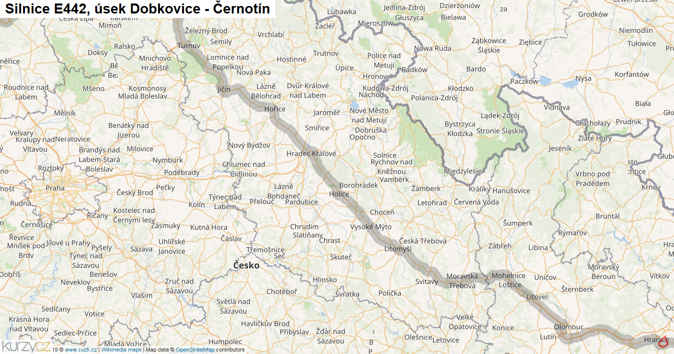 Úsek Dobkovice - Černotín, Silnice E442 - Mapa
