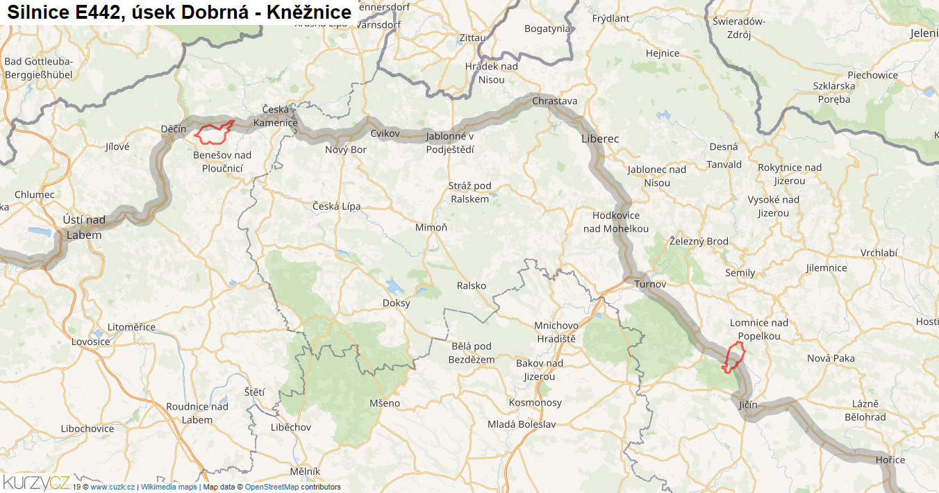 Úsek Dobrná - Kněžnice, Silnice E442 - Mapa