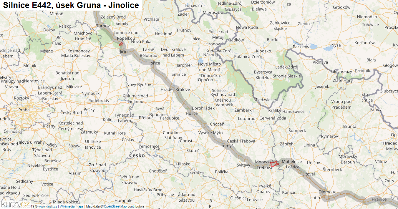 Úsek Gruna - Jinolice, Silnice E442 - Mapa