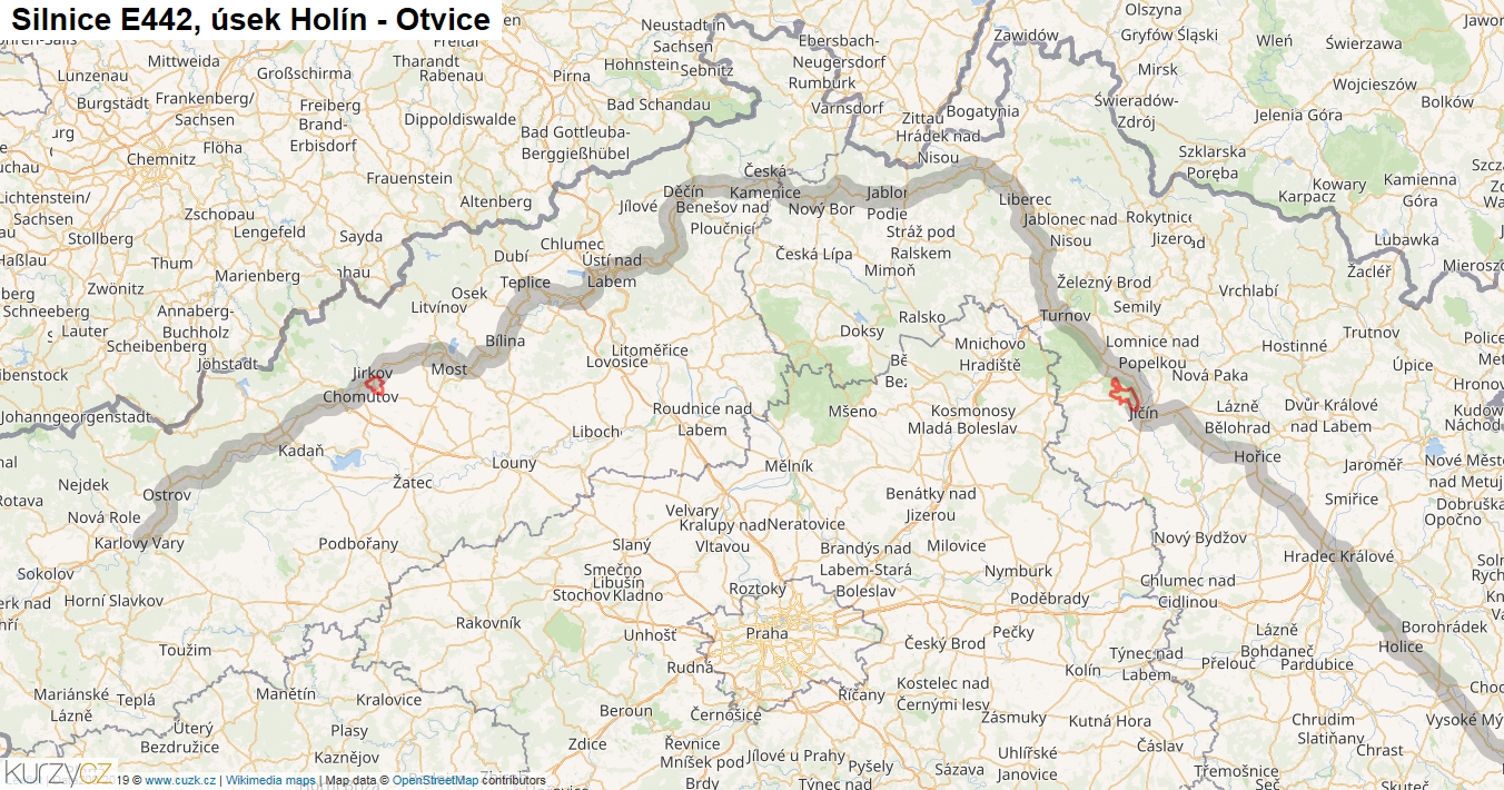 Úsek Holín - Otvice, Silnice E442 - Mapa