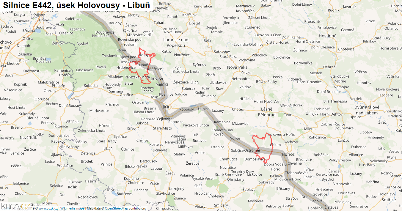 Úsek Holovousy - Libuň, Silnice E442 - Mapa