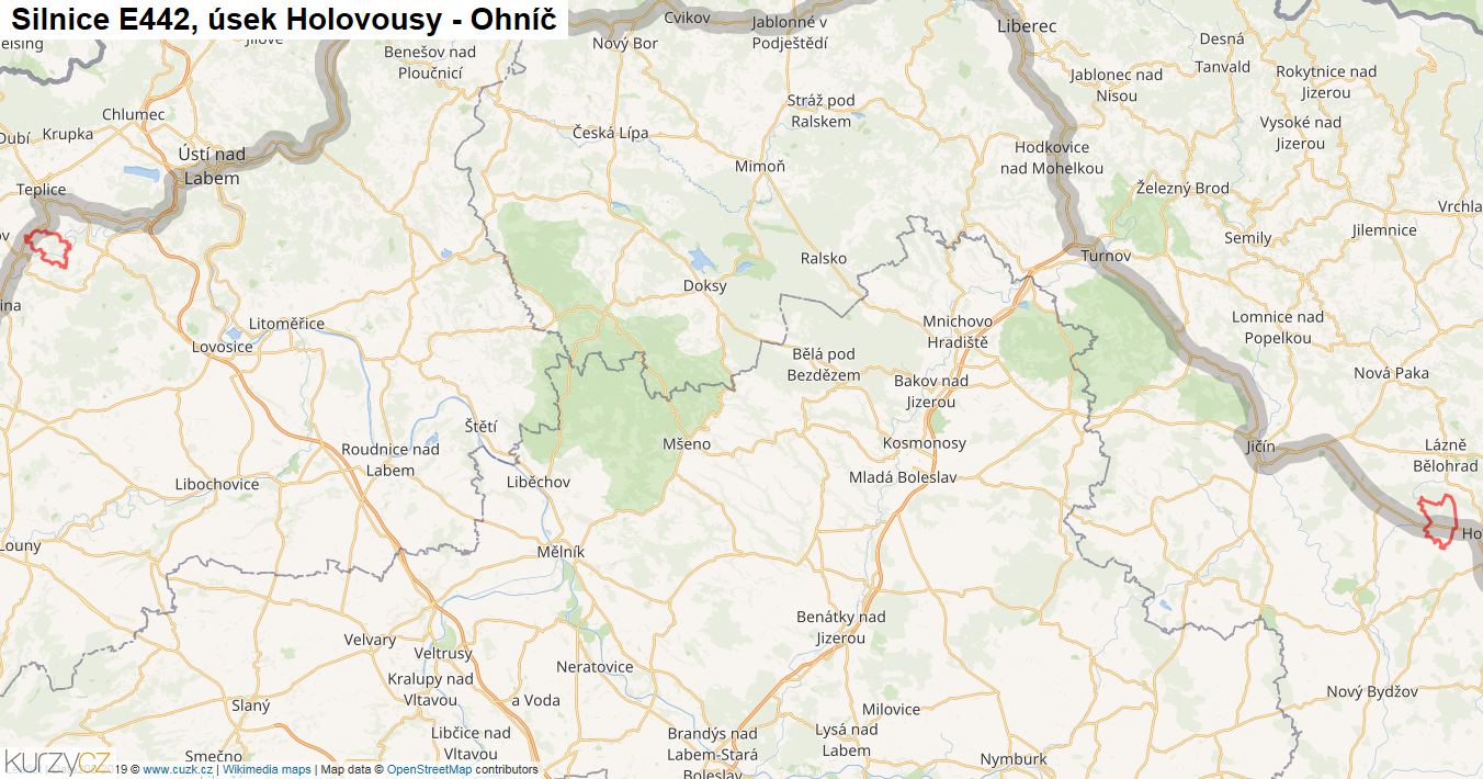 Úsek Holovousy - Ohníč, Silnice E442 - Mapa