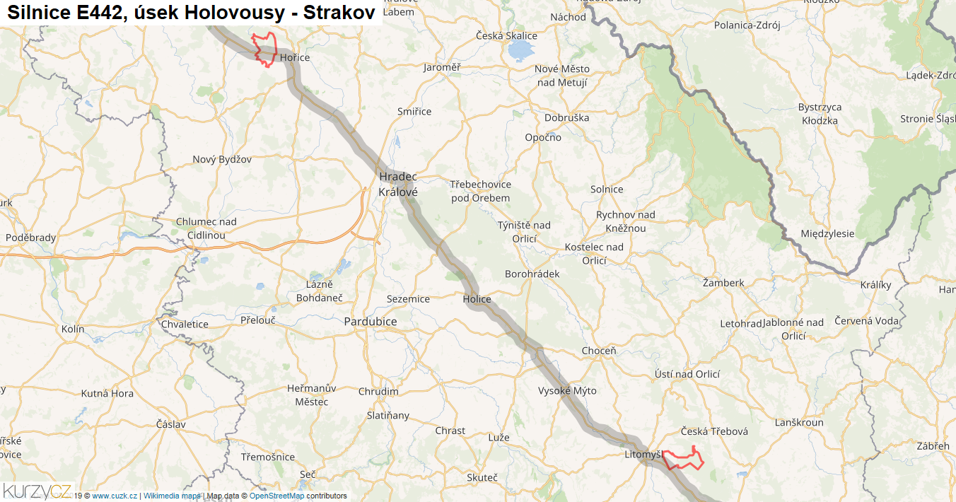 Úsek Holovousy - Strakov, Silnice E442 - Mapa
