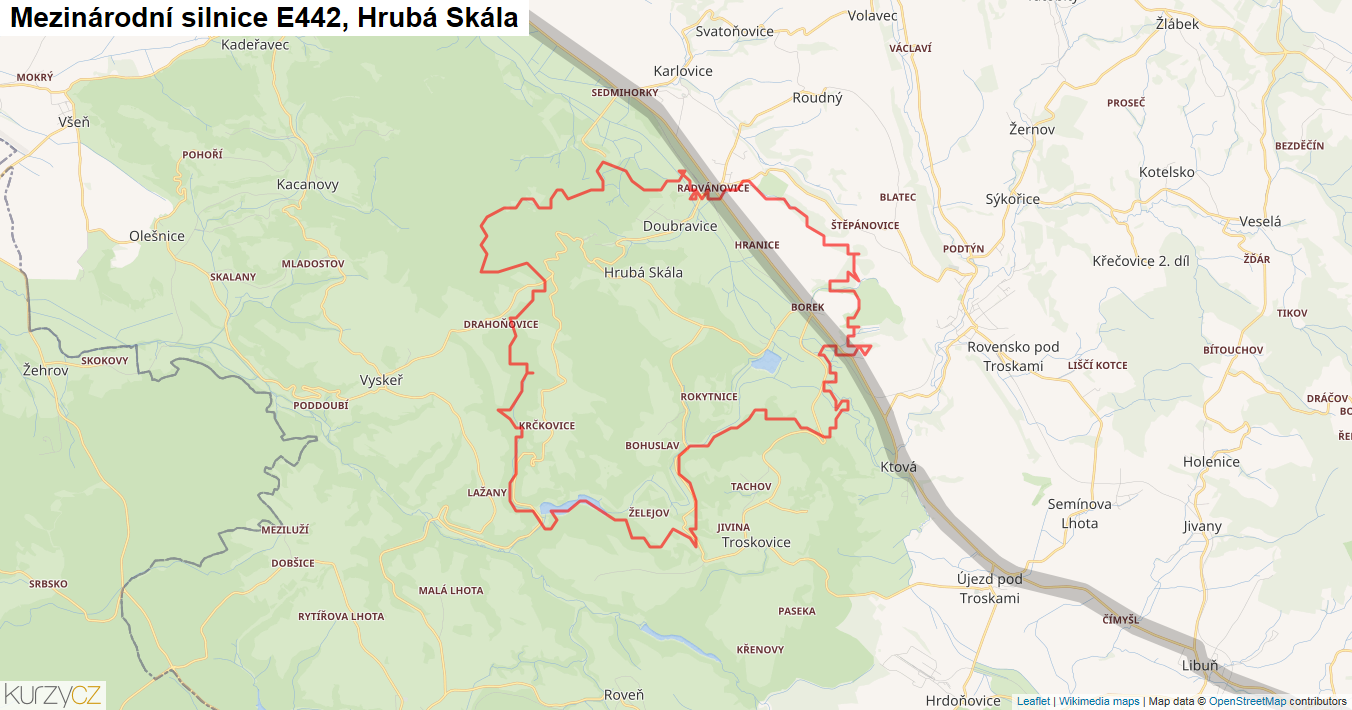 Hrubá Skála, Silnice E442 - Mapa