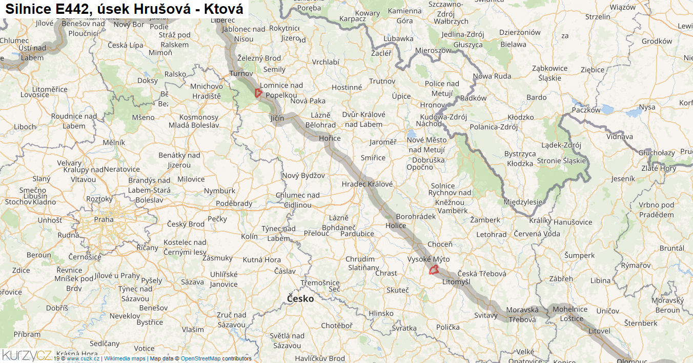 Úsek Hrušová - Ktová, Silnice E442 - Mapa