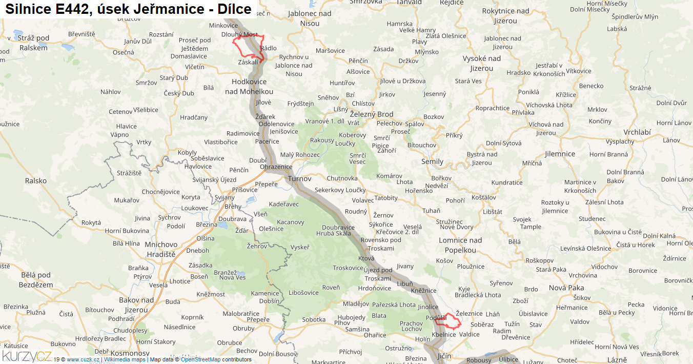 Úsek Jeřmanice - Dílce, Silnice E442 - Mapa