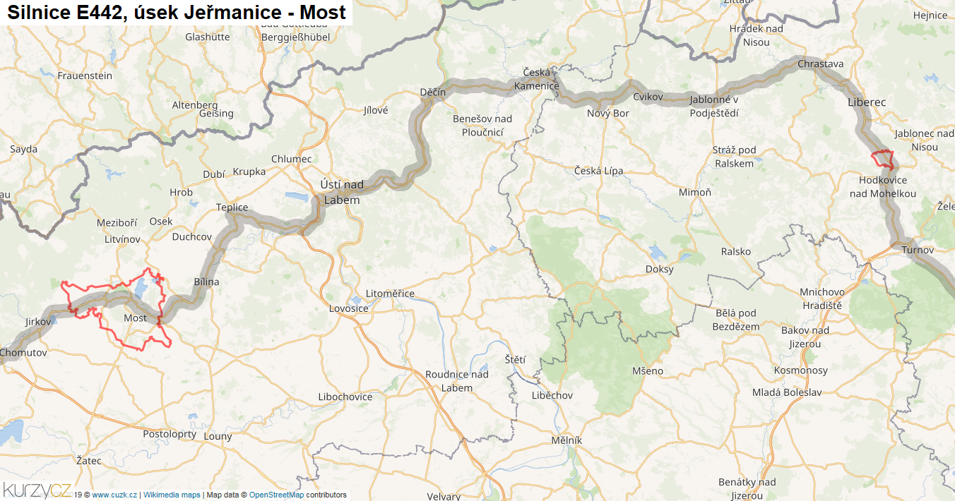 Úsek Jeřmanice - Most, Silnice E442 - Mapa