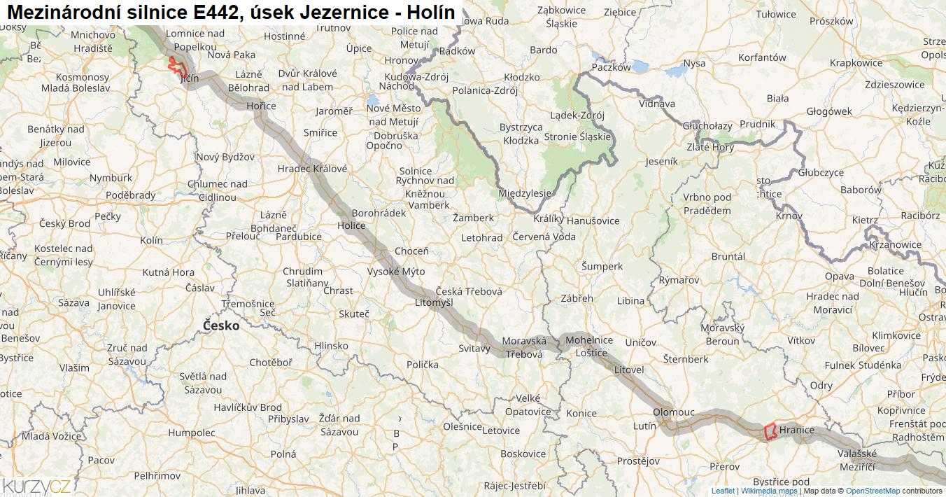 Úsek Jezernice - Holín, Silnice E442 - Mapa