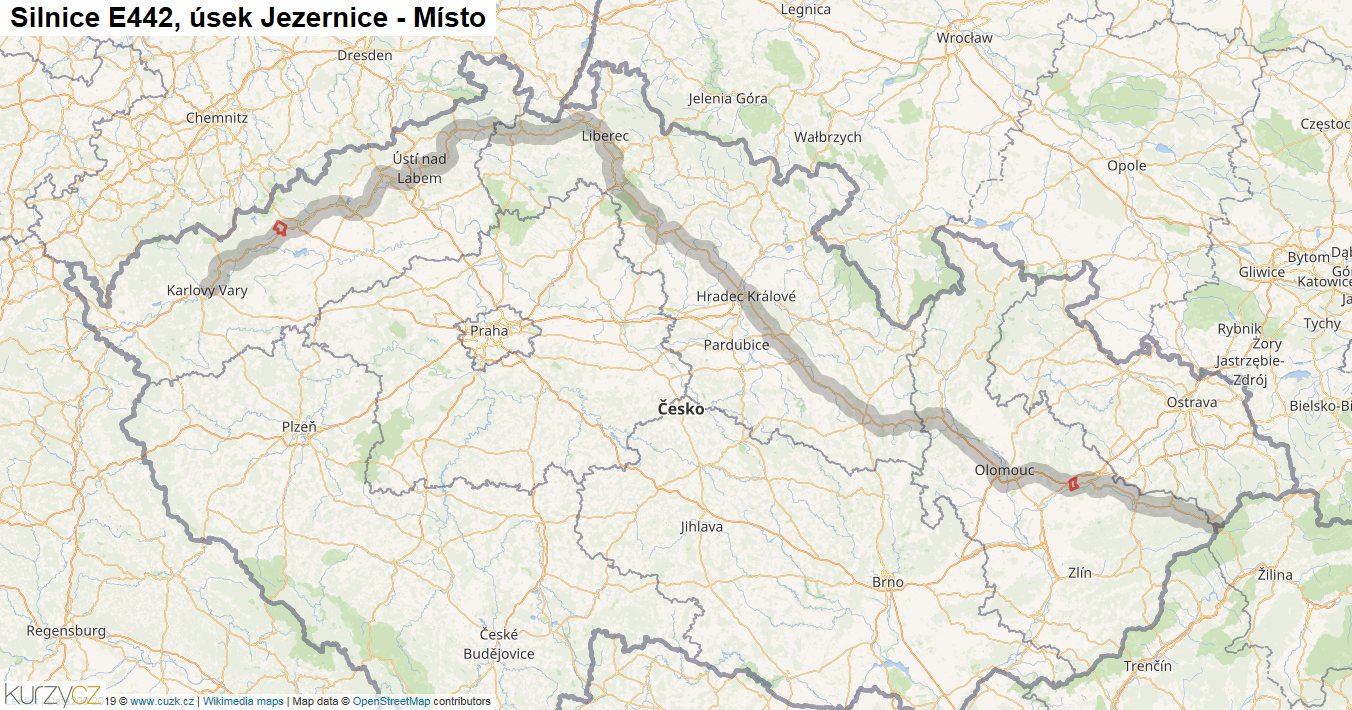 Úsek Jezernice - Místo, Silnice E442 - Mapa