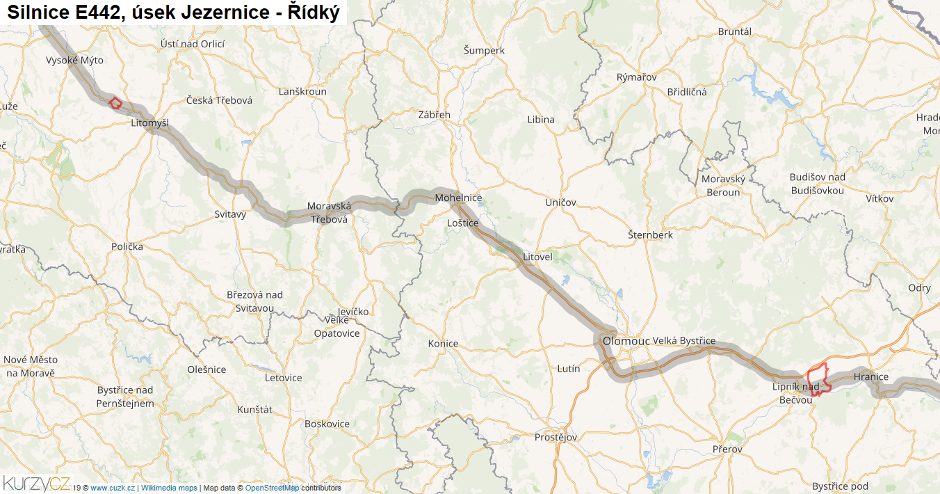 Úsek Jezernice - Řídký, Silnice E442 - Mapa