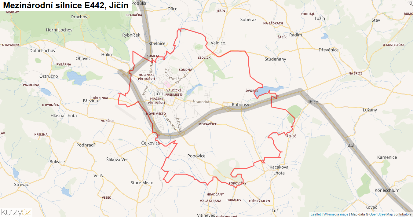Jičín, Silnice E442 - Mapa