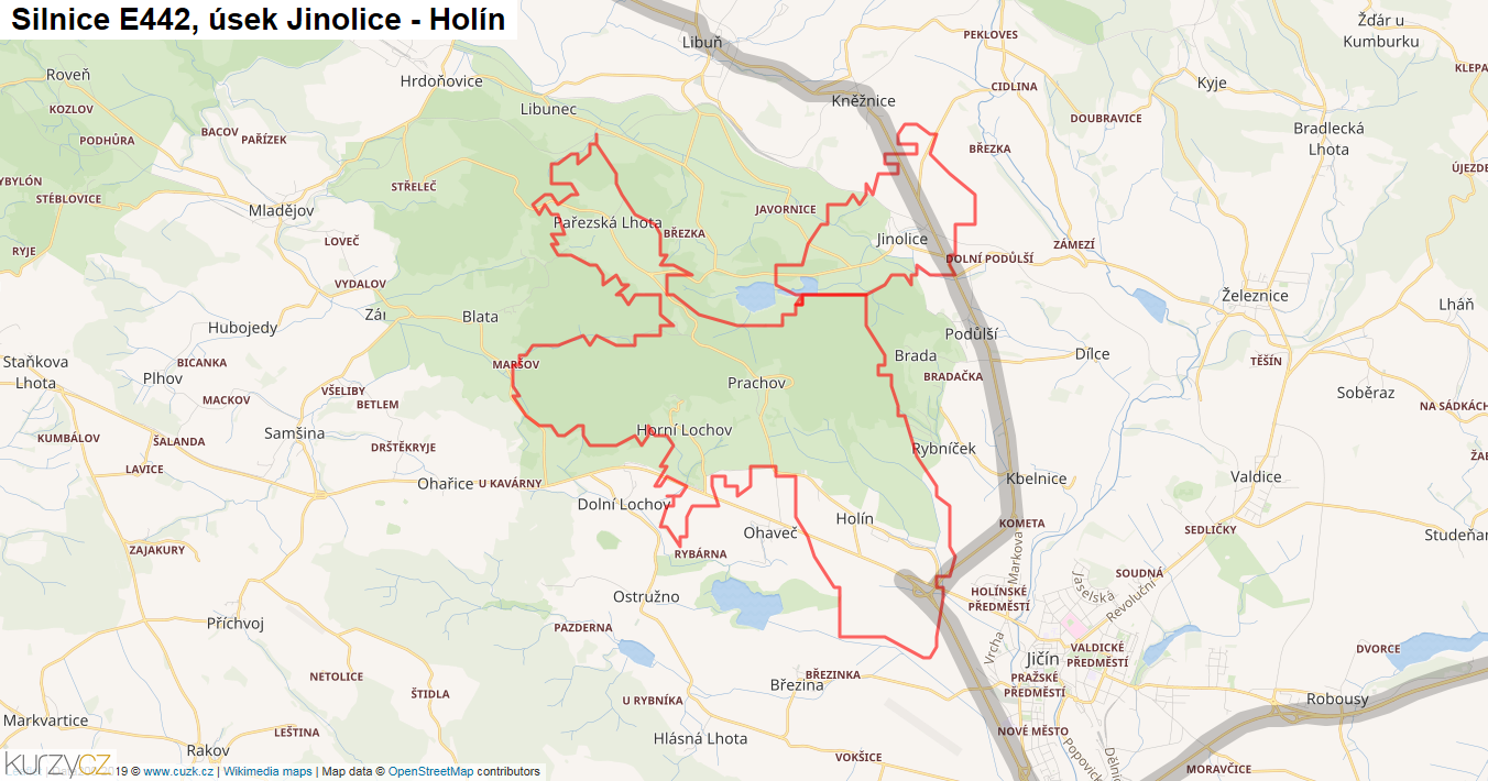 Úsek Jinolice - Holín, Silnice E442 - Mapa