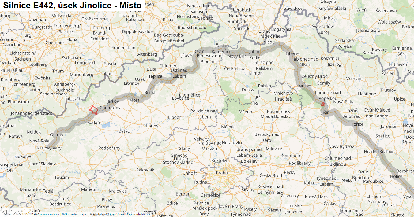 Úsek Jinolice - Místo, Silnice E442 - Mapa