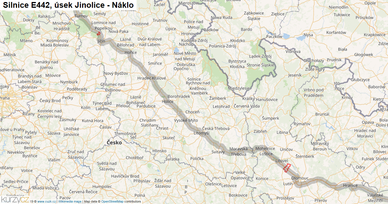 Úsek Jinolice - Náklo, Silnice E442 - Mapa