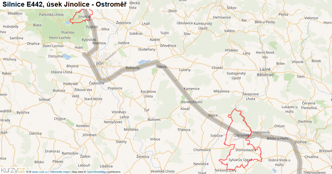 Úsek Jinolice - Ostroměř, Silnice E442 - Mapa