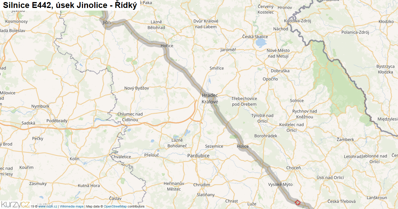 Úsek Jinolice - Řídký, Silnice E442 - Mapa