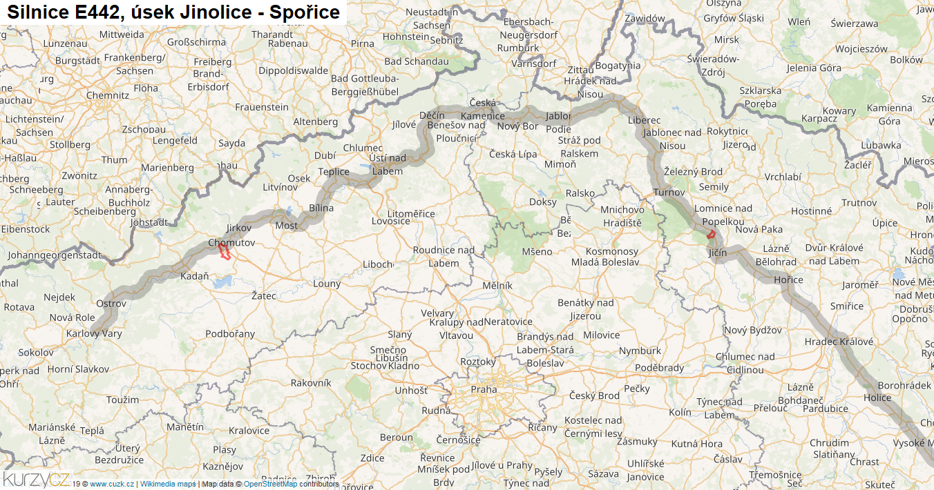 Úsek Jinolice - Spořice, Silnice E442 - Mapa