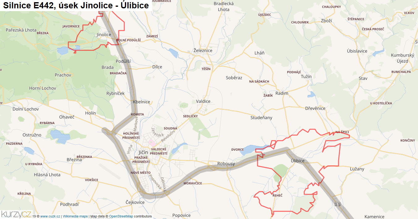 Úsek Jinolice - Úlibice, Silnice E442 - Mapa