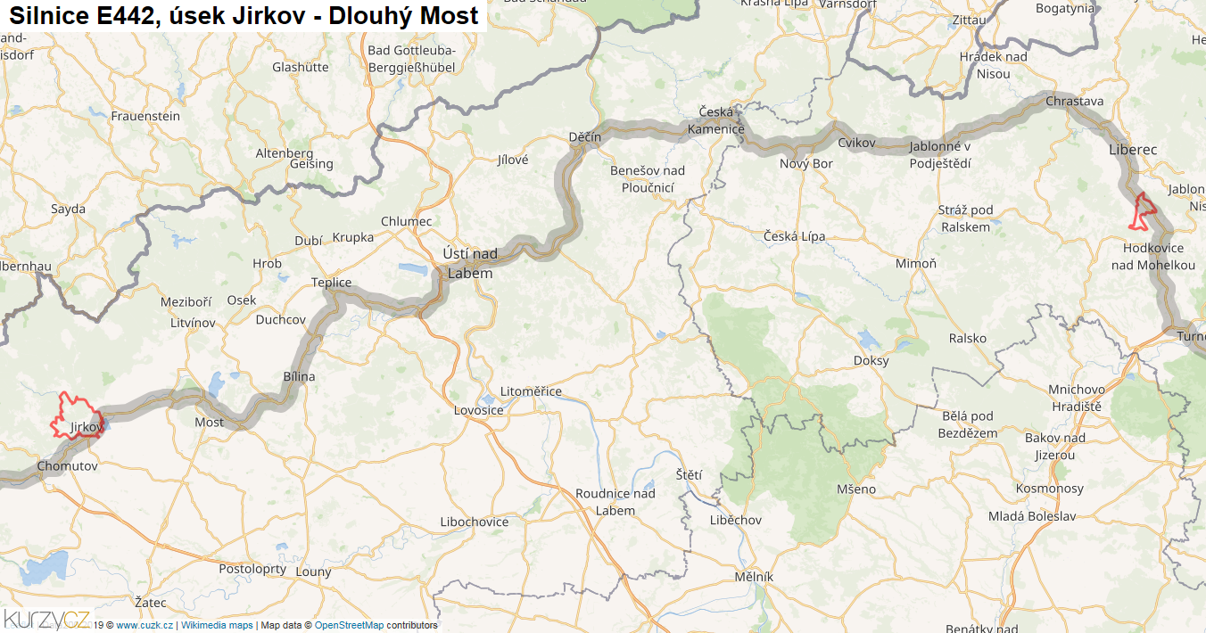 Úsek Jirkov - Dlouhý Most, Silnice E442 - Mapa