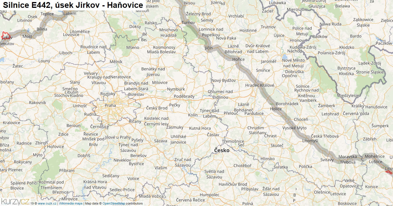 Úsek Jirkov - Haňovice, Silnice E442 - Mapa