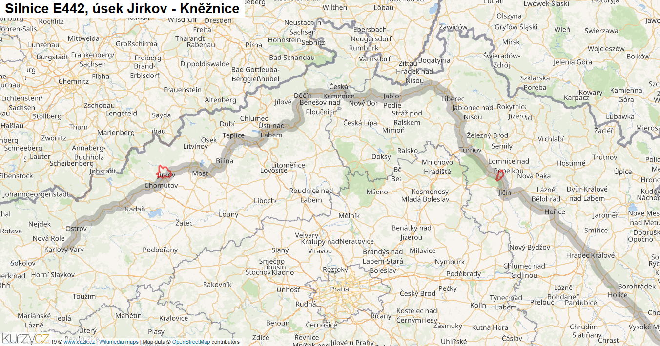 Úsek Jirkov - Kněžnice, Silnice E442 - Mapa