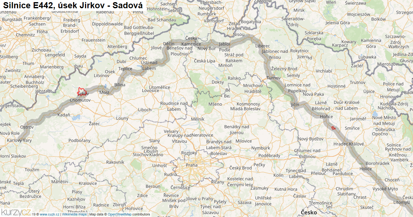 Úsek Jirkov - Sadová, Silnice E442 - Mapa