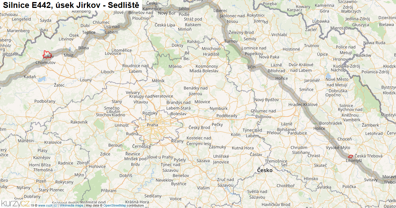 Úsek Jirkov - Sedliště, Silnice E442 - Mapa