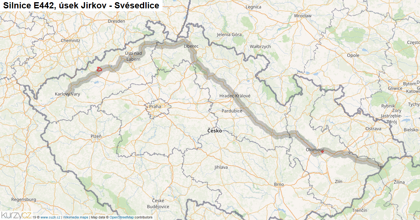 Úsek Jirkov - Svésedlice, Silnice E442 - Mapa