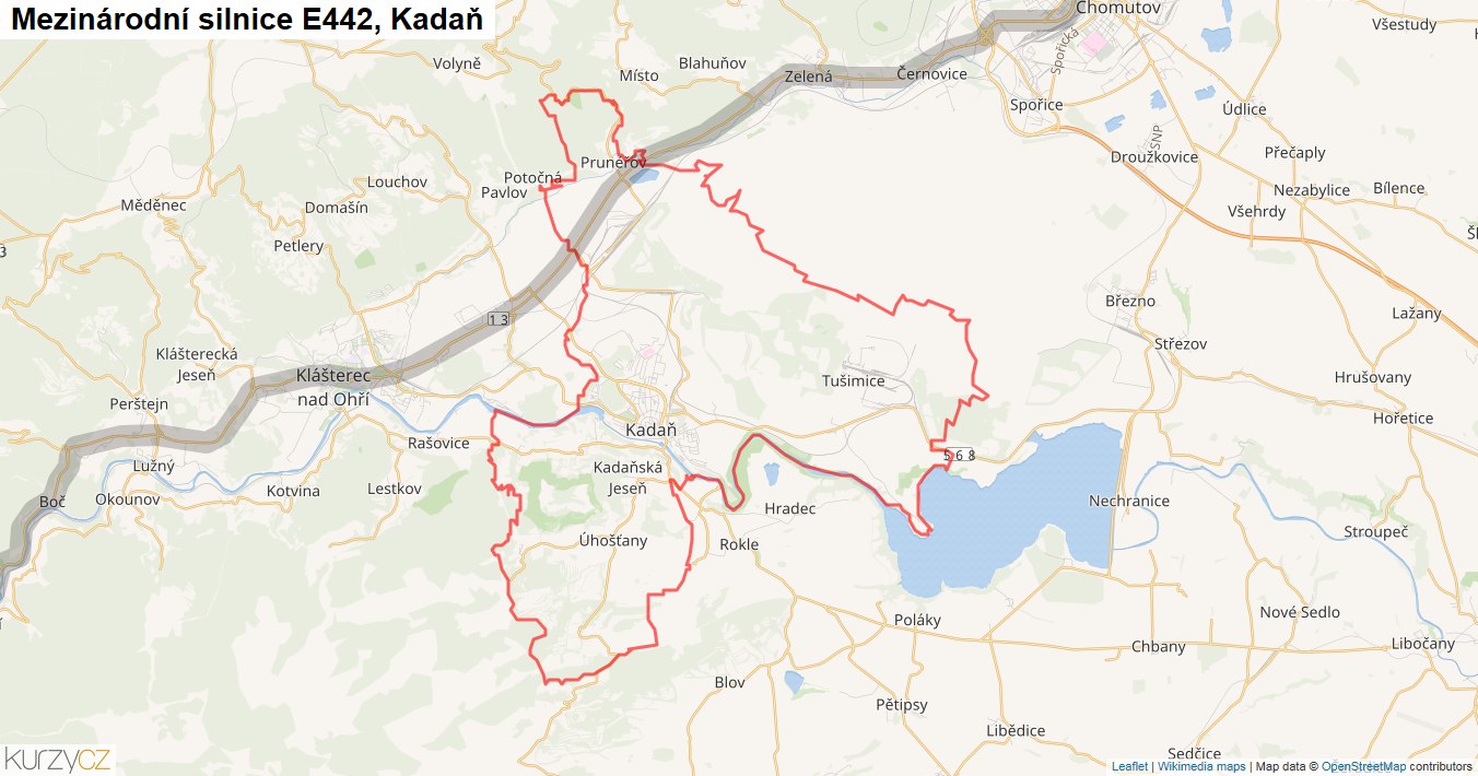 Kadaň, Silnice E442 - Mapa