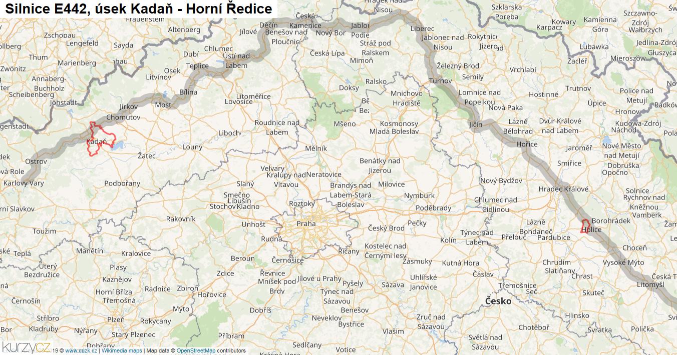 Úsek Kadaň - Horní Ředice, Silnice E442 - Mapa