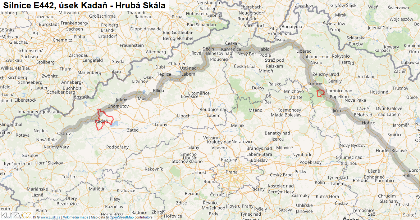 Úsek Kadaň - Hrubá Skála, Silnice E442 - Mapa