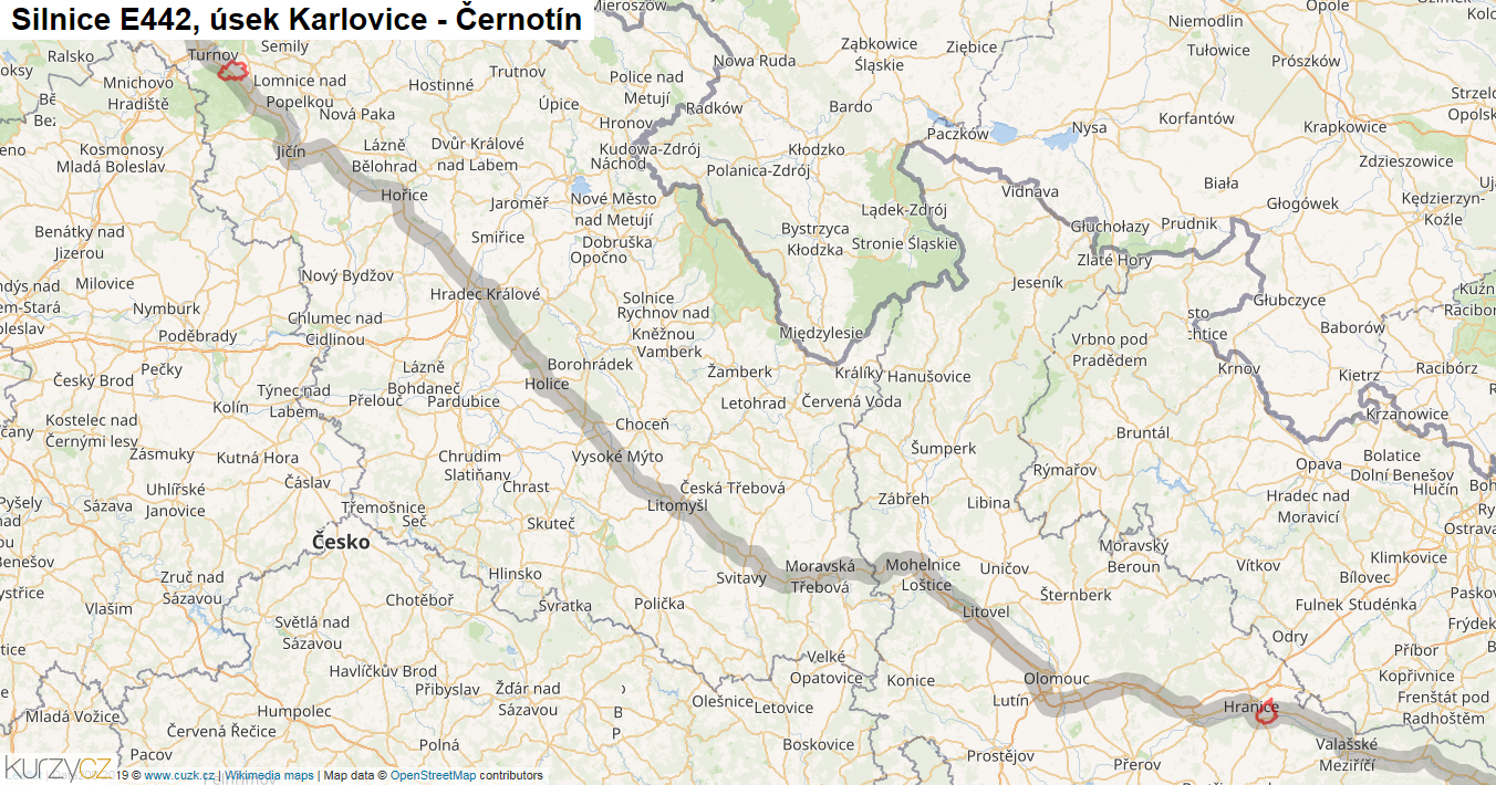 Úsek Karlovice - Černotín, Silnice E442 - Mapa